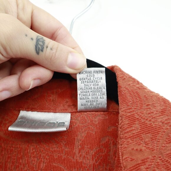 Chico's Corduroy Burnout Shirt Womens M Orange Western Preppy 70's Boho Academia - Picture 10 of 16